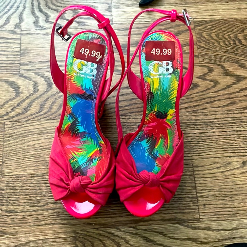 Pink and multi-color wedge / platform sandal